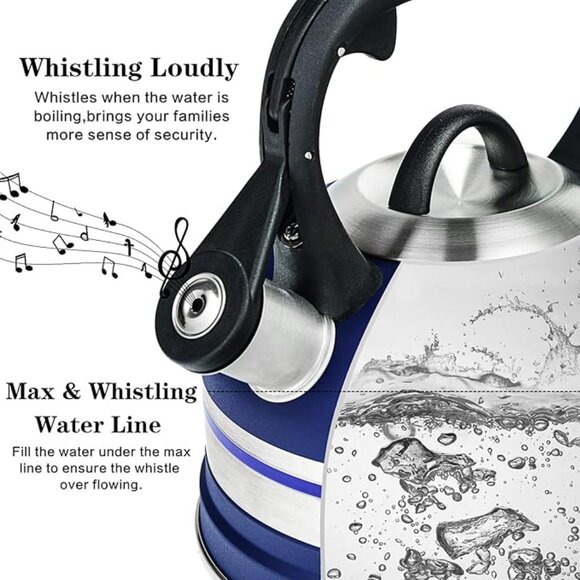 Kanmart 2.5L Stainless Steel Whistling Tea Kettle | Modern Stovetop Kettle | NIB - Picture 2 of 4